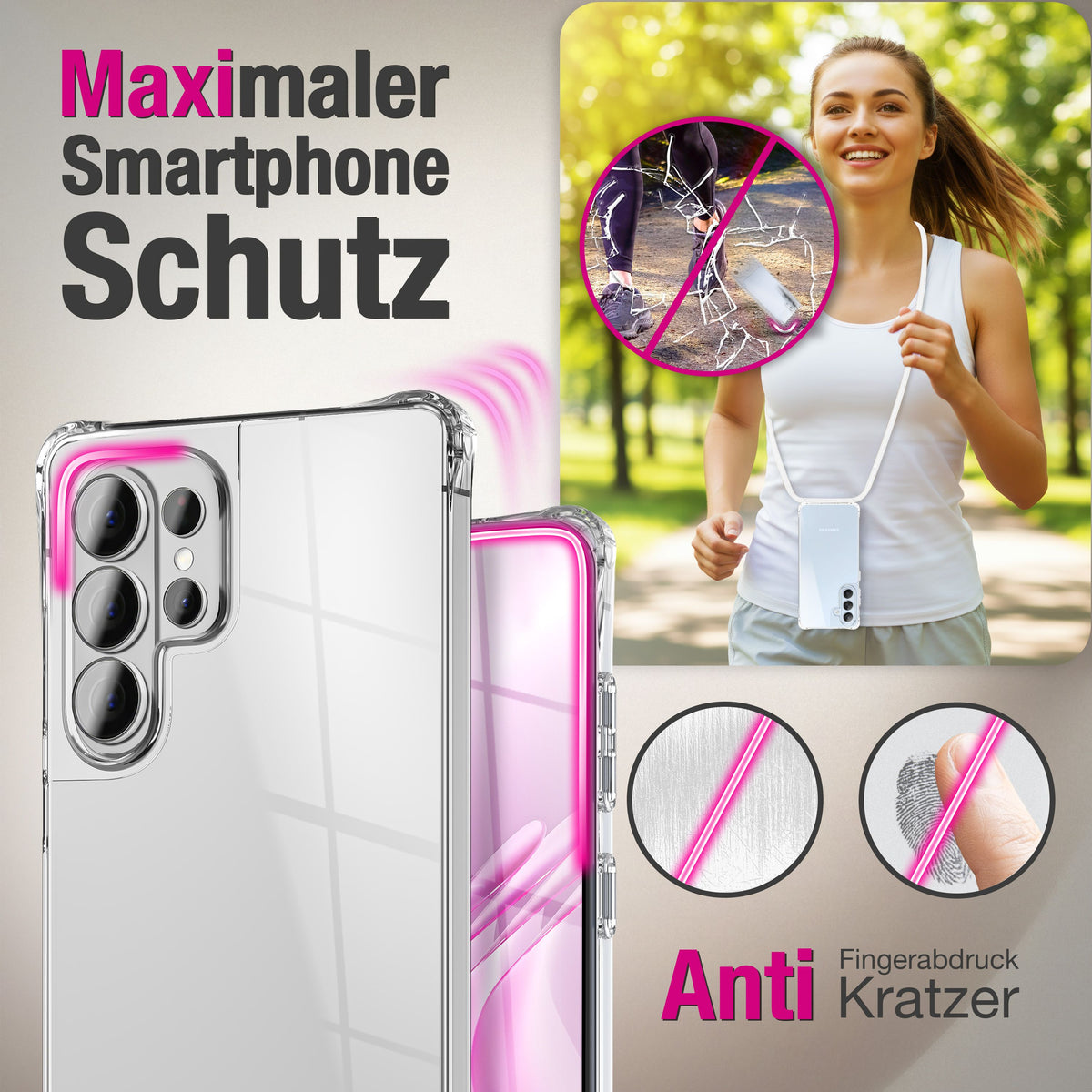 NALIA Handykette für Samsung Galaxy S26 Ultra – Transparentes Hybrid-Case & Band – HANGIT PRO (Anti-Gelb Rückseite & Verstellbar) – Marke aus Berlin