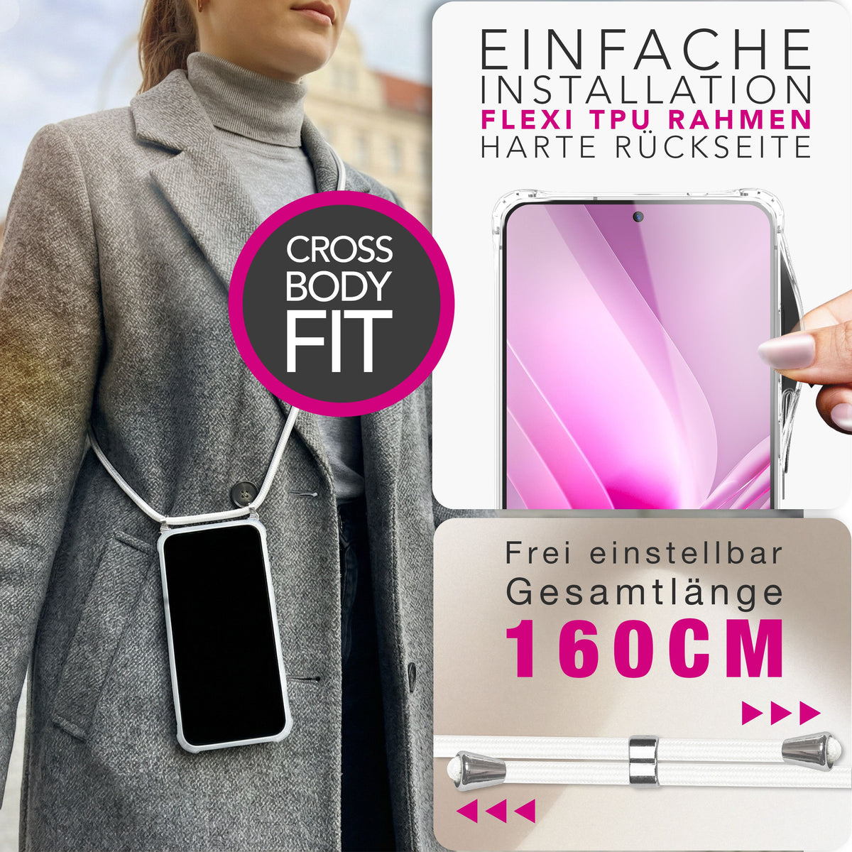 NALIA Handykette für Samsung Galaxy S26 Ultra – Transparentes Hybrid-Case & Band – HANGIT PRO (Anti-Gelb Rückseite & Verstellbar) – Marke aus Berlin