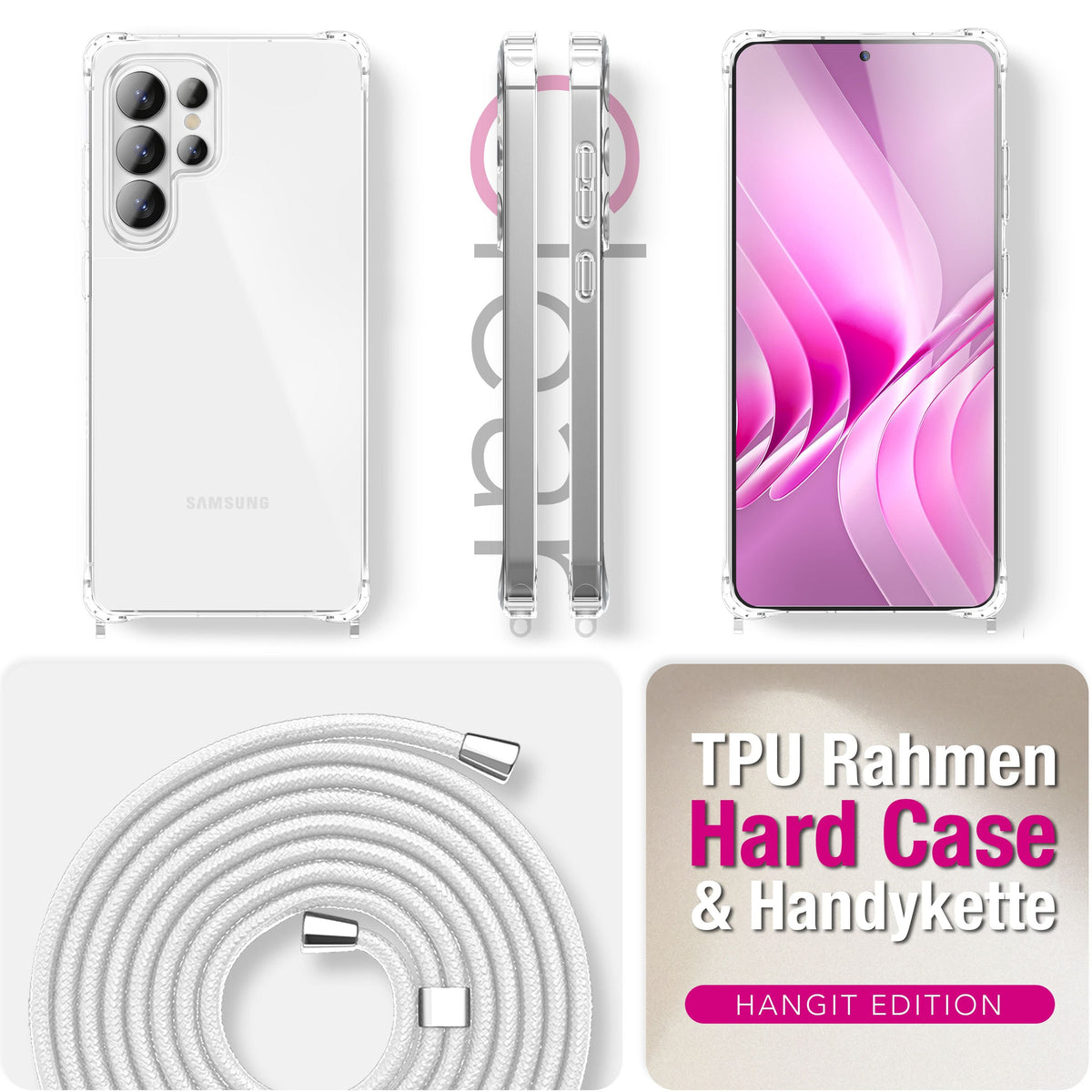 NALIA Handykette für Samsung Galaxy S26 Ultra – Transparentes Hybrid-Case & Band – HANGIT PRO (Anti-Gelb Rückseite & Verstellbar) – Marke aus Berlin