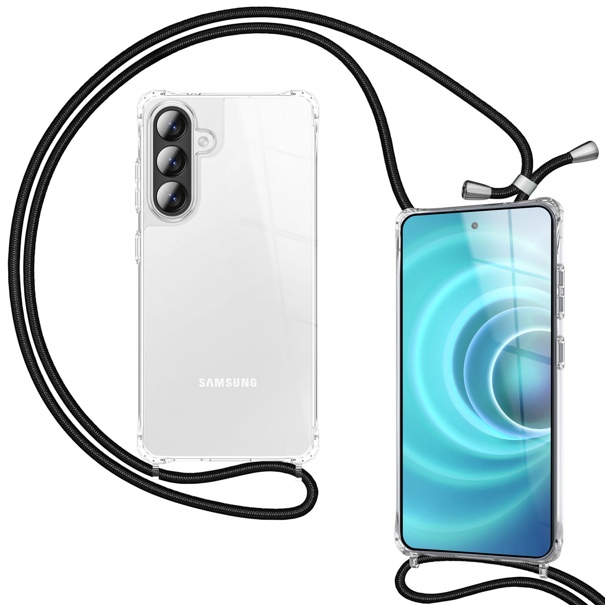NALIA Handykette für Samsung Galaxy A37 – Transparentes Hybrid-Case & Band – HANGIT PRO (Anti-Gelb Rückseite & Verstellbar) – Marke aus Berlin