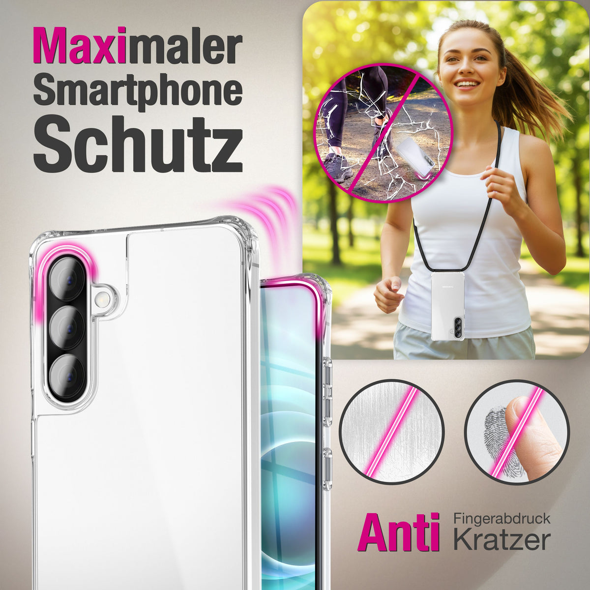 NALIA Handykette für Samsung Galaxy A37 – Transparentes Hybrid-Case & Band – HANGIT PRO (Anti-Gelb Rückseite & Verstellbar) – Marke aus Berlin