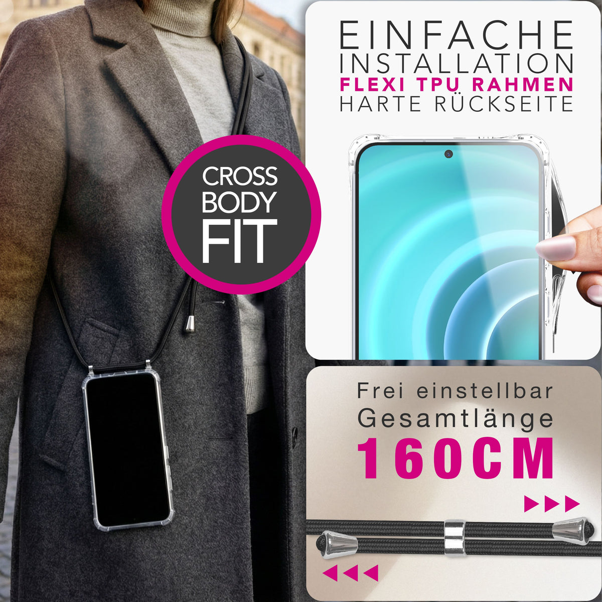 NALIA Handykette für Samsung Galaxy A37 – Transparentes Hybrid-Case & Band – HANGIT PRO (Anti-Gelb Rückseite & Verstellbar) – Marke aus Berlin