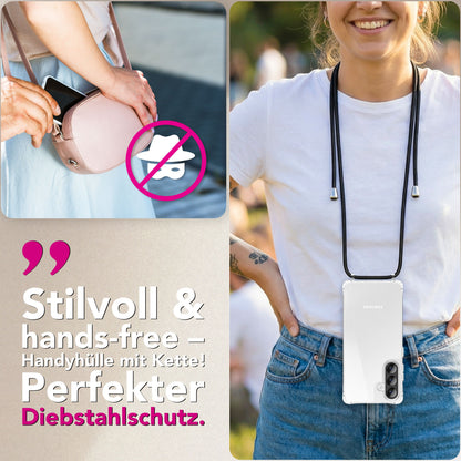 NALIA Handykette für Samsung Galaxy A37 – Transparentes Hybrid-Case & Band – HANGIT PRO (Anti-Gelb Rückseite & Verstellbar) – Marke aus Berlin