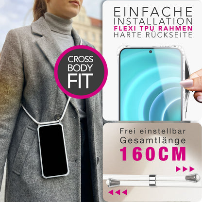 NALIA Handykette für Samsung Galaxy A37 – Transparentes Hybrid-Case & Band – HANGIT PRO (Anti-Gelb Rückseite & Verstellbar) – Marke aus Berlin