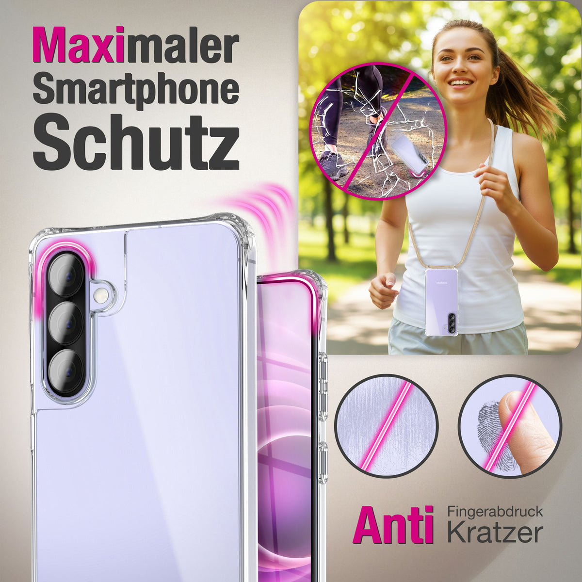 NALIA Handykette für Samsung Galaxy A57 – Transparentes Hybrid-Case & Band – HANGIT PRO (Anti-Gelb Rückseite & Verstellbar) – Marke aus Berlin