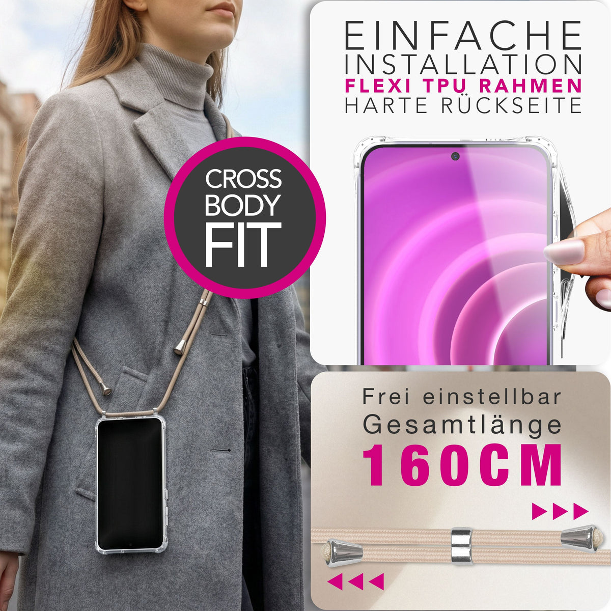 NALIA Handykette für Samsung Galaxy A57 – Transparentes Hybrid-Case & Band – HANGIT PRO (Anti-Gelb Rückseite & Verstellbar) – Marke aus Berlin