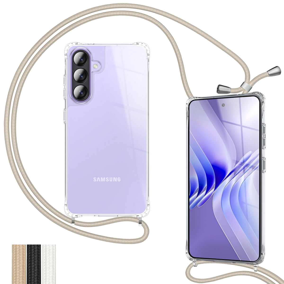 NALIA Handykette für Samsung Galaxy A57 – Transparentes Hybrid-Case & Band – HANGIT PRO (Anti-Gelb Rückseite & Verstellbar) – Marke aus Berlin