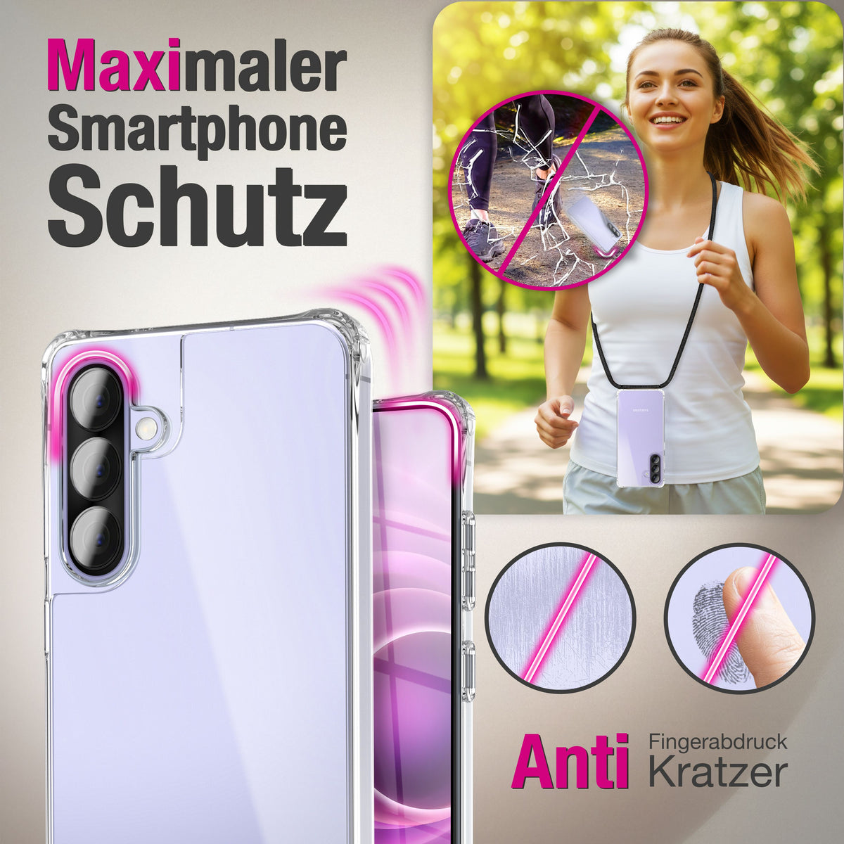 NALIA Handykette für Samsung Galaxy A57 – Transparentes Hybrid-Case & Band – HANGIT PRO (Anti-Gelb Rückseite & Verstellbar) – Marke aus Berlin