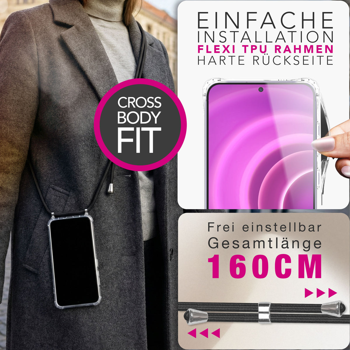 NALIA Handykette für Samsung Galaxy A57 – Transparentes Hybrid-Case & Band – HANGIT PRO (Anti-Gelb Rückseite & Verstellbar) – Marke aus Berlin