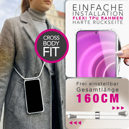 NALIA Handykette für Samsung Galaxy A57 – Transparentes Hybrid-Case & Band – HANGIT PRO (Anti-Gelb Rückseite & Verstellbar) – Marke aus Berlin