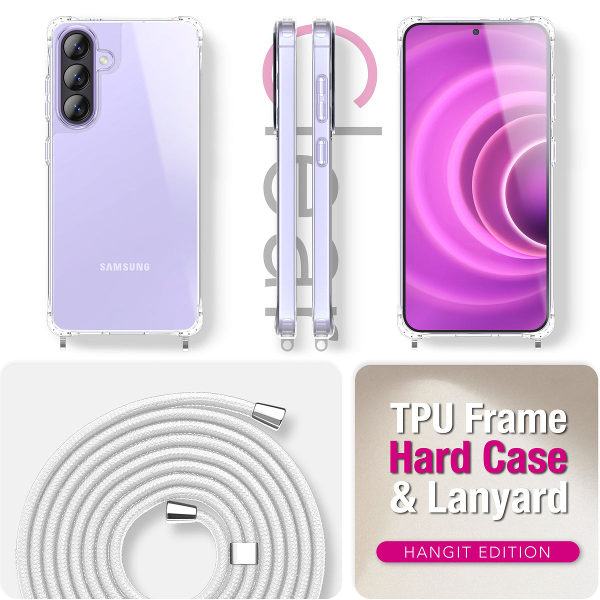 NALIA Handykette für Samsung Galaxy A57 – Transparentes Hybrid-Case & Band – HANGIT PRO (Anti-Gelb Rückseite & Verstellbar) – Marke aus Berlin