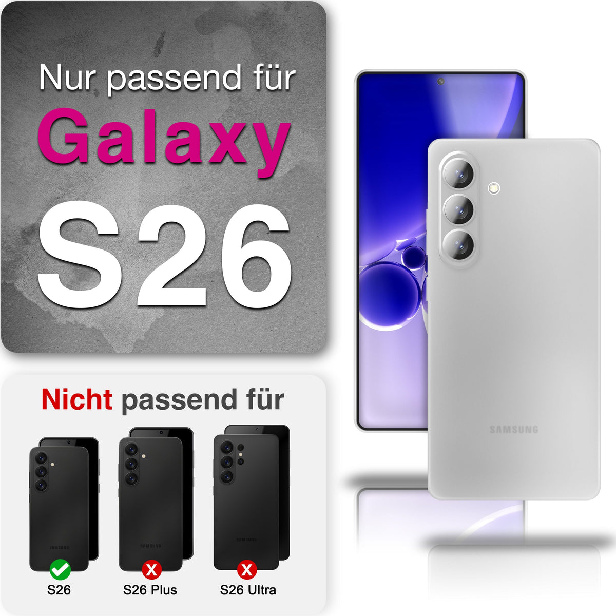 NALIA Ultra Slim Hardcase für Samsung Galaxy S26 – Matt & 0.3mm Dünn – PHANTOM (Dünnes Cover & Kamera-Vollschutz) – Marke aus Berlin