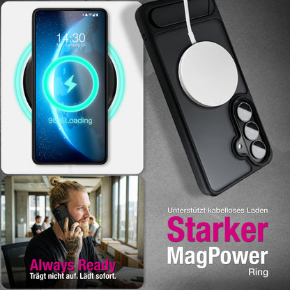 NALIA Mattes Magnet-Hardcase für Samsung Galaxy S26 – MagSafe kompatibel & Klappständer – TRITON (Stoßfeste Anti-Gelb Handyhülle) – Marke aus Berlin