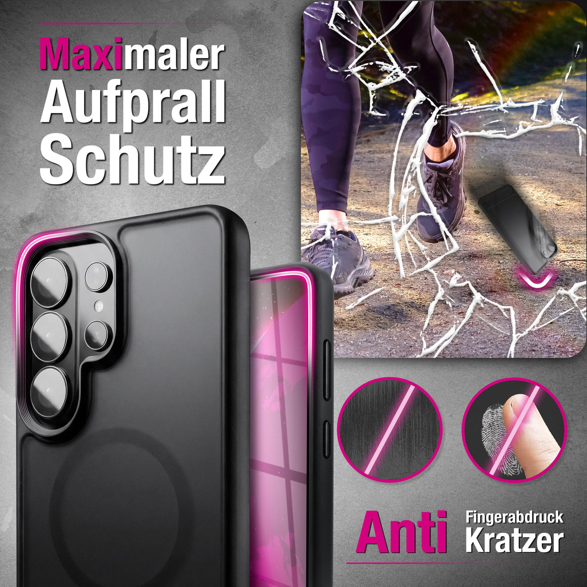 NALIA Mattes Magnet-Hardcase für Samsung Galaxy S26 Ultra – MagSafe kompatibel & Klappständer – TRITON (Stoßfeste Anti-Gelb Handyhülle) – Marke aus Berlin