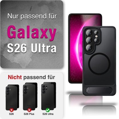 NALIA Mattes Magnet-Hardcase für Samsung Galaxy S26 Ultra – MagSafe kompatibel & Klappständer – TRITON (Stoßfeste Anti-Gelb Handyhülle) – Marke aus Berlin