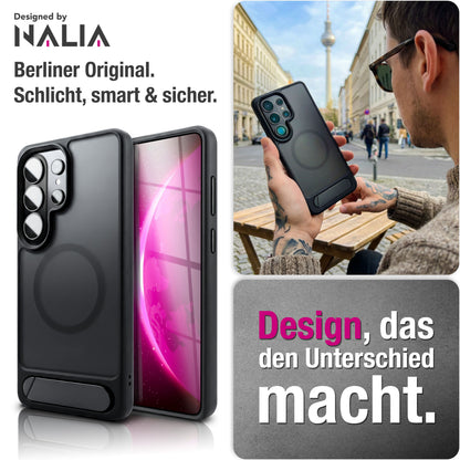 NALIA Mattes Magnet-Hardcase für Samsung Galaxy S26 Ultra – MagSafe kompatibel & Klappständer – TRITON (Stoßfeste Anti-Gelb Handyhülle) – Marke aus Berlin