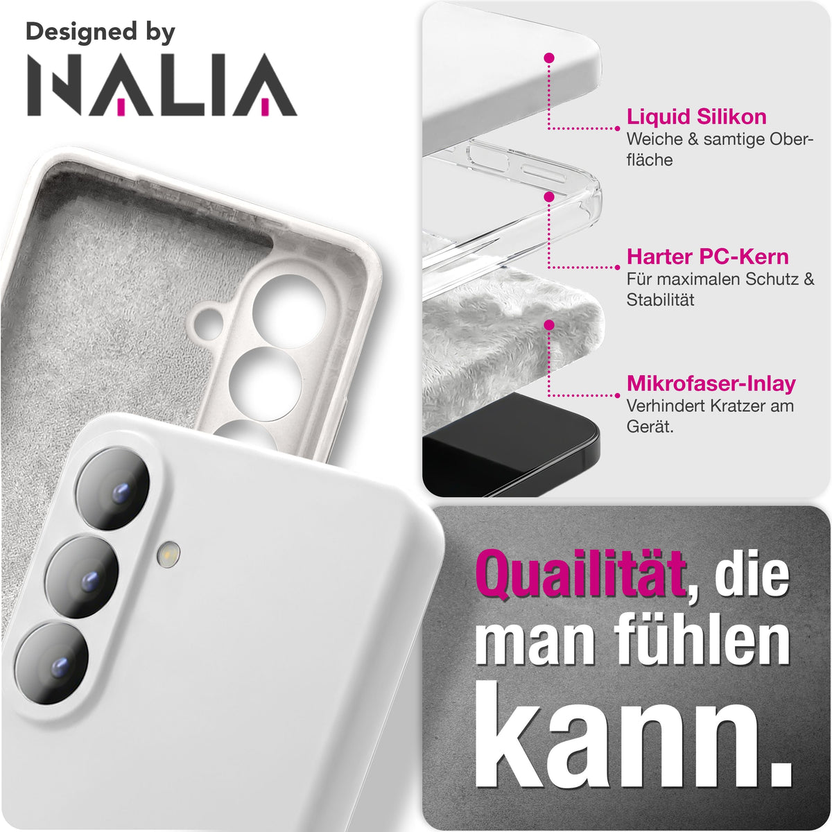 NALIA Silikonhülle für Samsung Galaxy S26 – Kameraschutz & Innenfutter – PHOENIX (Soft-Touch Case) – Marke aus Berlin
