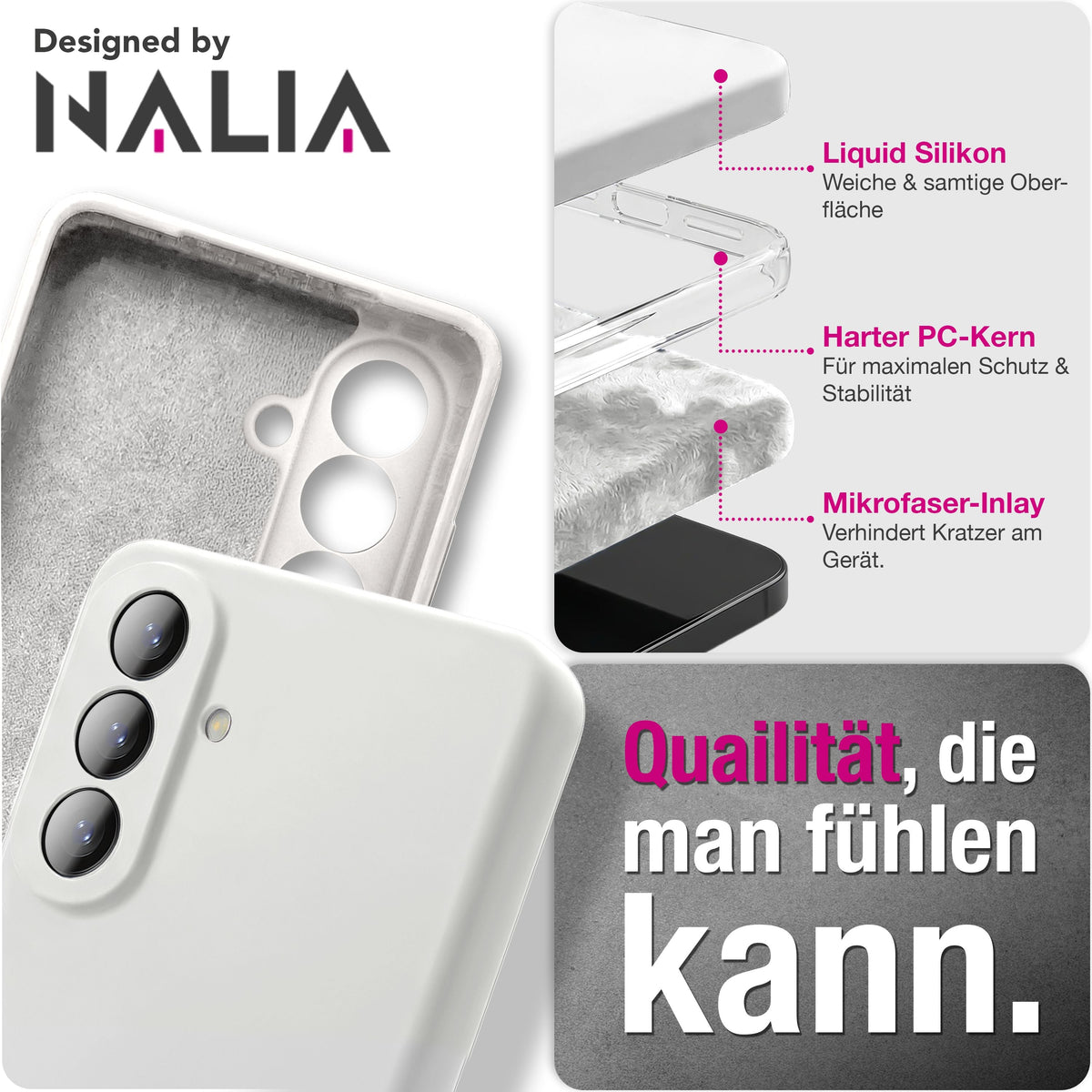 NALIA Silikonhülle für Samsung Galaxy A57 – Kameraschutz & Innenfutter – PHOENIX (Soft-Touch Case) – Marke aus Berlin