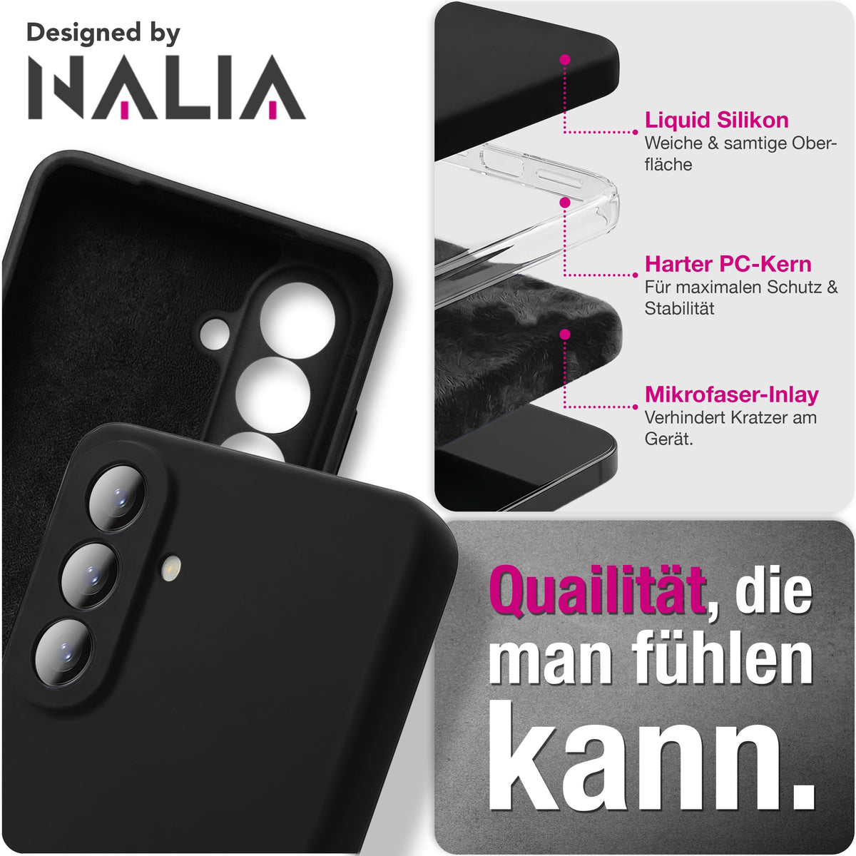 NALIA Silikonhülle für Samsung Galaxy A57 – Kameraschutz & Innenfutter – PHOENIX (Soft-Touch Case) – Marke aus Berlin