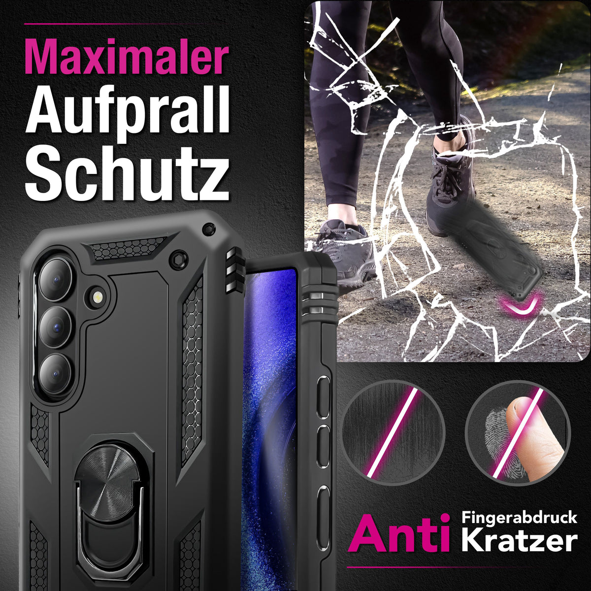 NALIA Panzerhülle für Samsung Galaxy S26 – Ring-Ständer 360° & Magnet-Halterung Kompatibel – RINGDEFEND (Stoßfestes Outdoor Case) – Marke aus Berlin