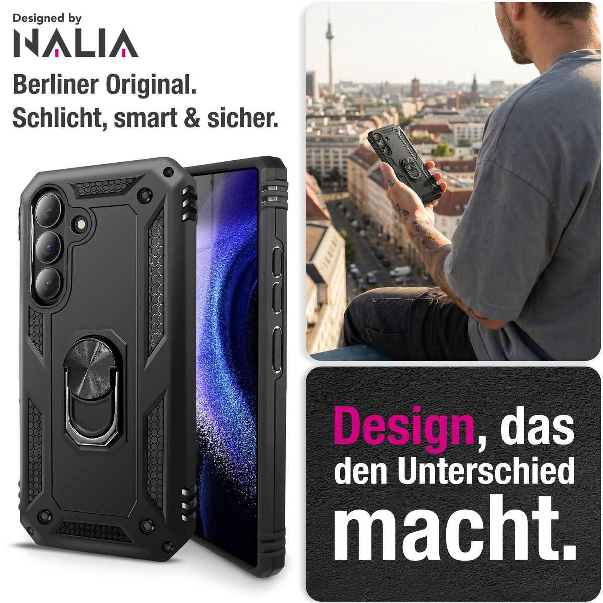 NALIA Panzerhülle für Samsung Galaxy S26 – Ring-Ständer 360° & Magnet-Halterung Kompatibel – RINGDEFEND (Stoßfestes Outdoor Case) – Marke aus Berlin