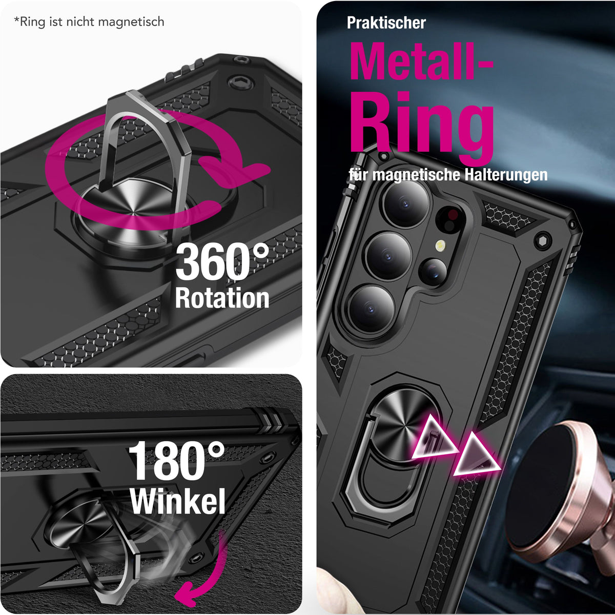 NALIA Panzerhülle für Samsung Galaxy S26 Ultra – Ring-Ständer 360° & Magnet-Halterung Kompatibel – RINGDEFEND (Stoßfestes Outdoor Case) – Marke aus Berlin