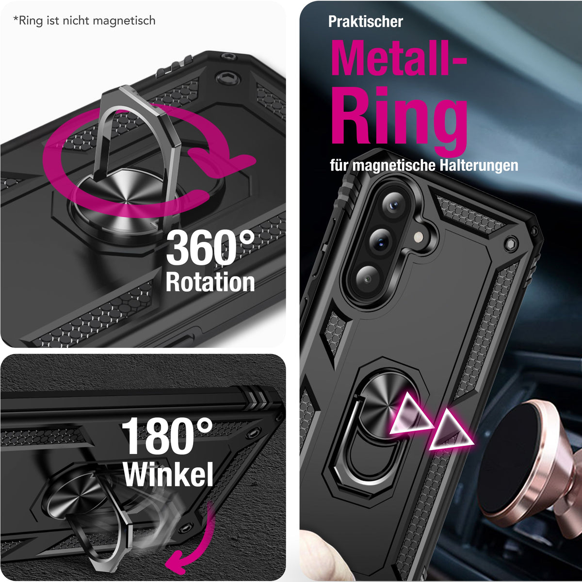 NALIA Panzerhülle für Samsung Galaxy A37 – Ring-Ständer 360° & Magnet-Halterung Kompatibel – RINGDEFEND (Stoßfestes Outdoor Case) – Marke aus Berlin