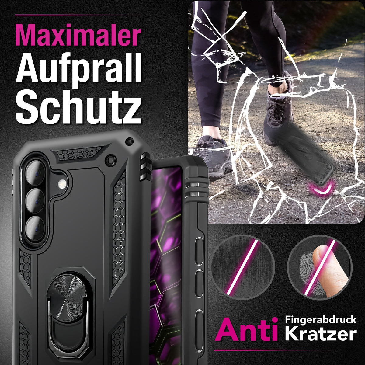 NALIA Panzerhülle für Samsung Galaxy A57 – Ring-Ständer 360° & Magnet-Halterung Kompatibel – RINGDEFEND (Stoßfestes Outdoor Case) – Marke aus Berlin
