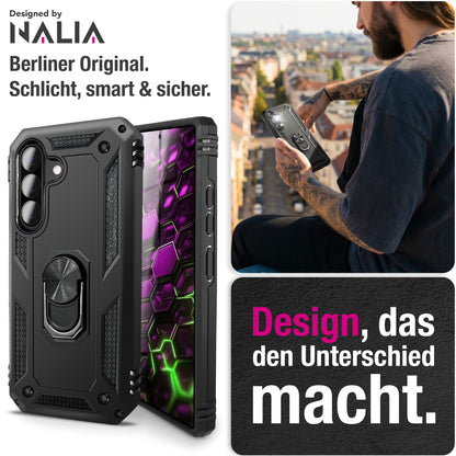 NALIA Panzerhülle für Samsung Galaxy A57 – Ring-Ständer 360° & Magnet-Halterung Kompatibel – RINGDEFEND (Stoßfestes Outdoor Case) – Marke aus Berlin