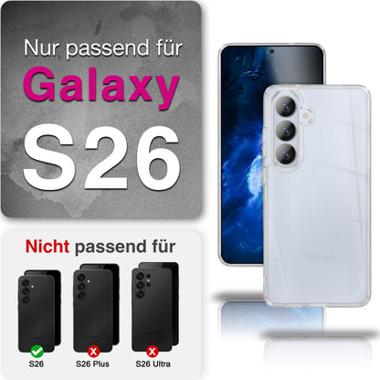 NALIA Transparente Hülle für Samsung Galaxy S26 – Anti-Gelb & Stoßfest – GLAZE (Rückseite in Glas-Optik) – Marke aus Berlin