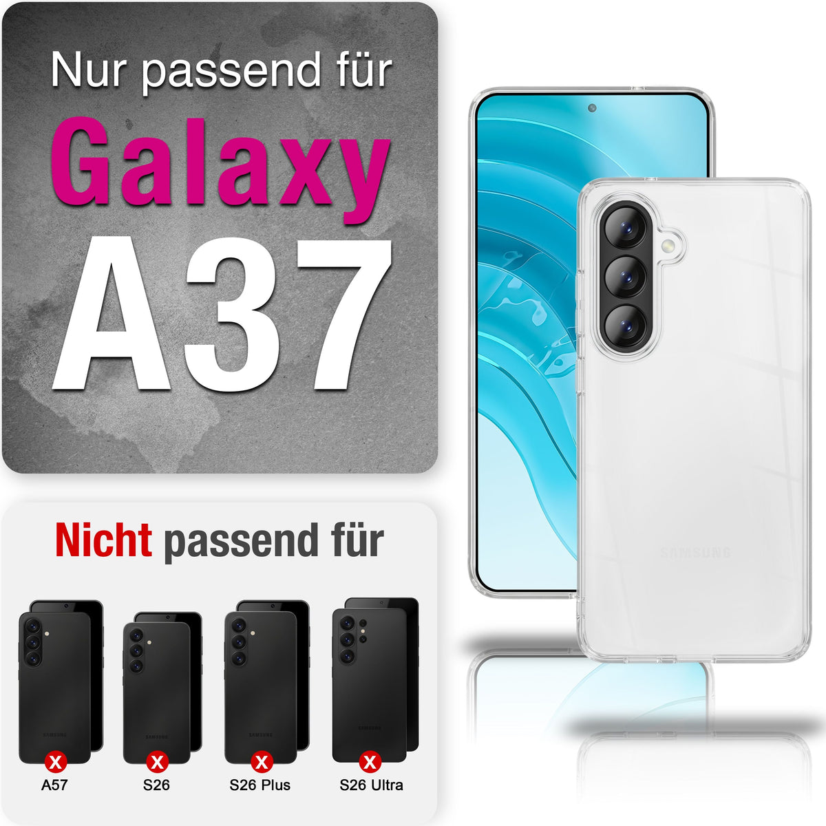 NALIA Transparente Silikonhülle für Samsung Galaxy A37 – Anti-Gelb & Rutschfest – GLAZE (Handyhülle Kristallklar, Schlank & Stoßfest) – Marke aus Berlin