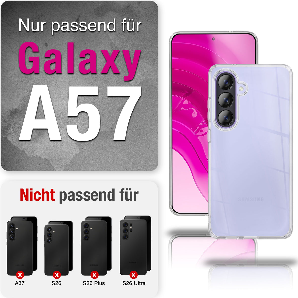 NALIA Transparente Silikonhülle für Samsung Galaxy A57 – Anti-Gelb & Rutschfest – GLAZE (Handyhülle Kristallklar, Schlank & Stoßfest) – Marke aus Berlin