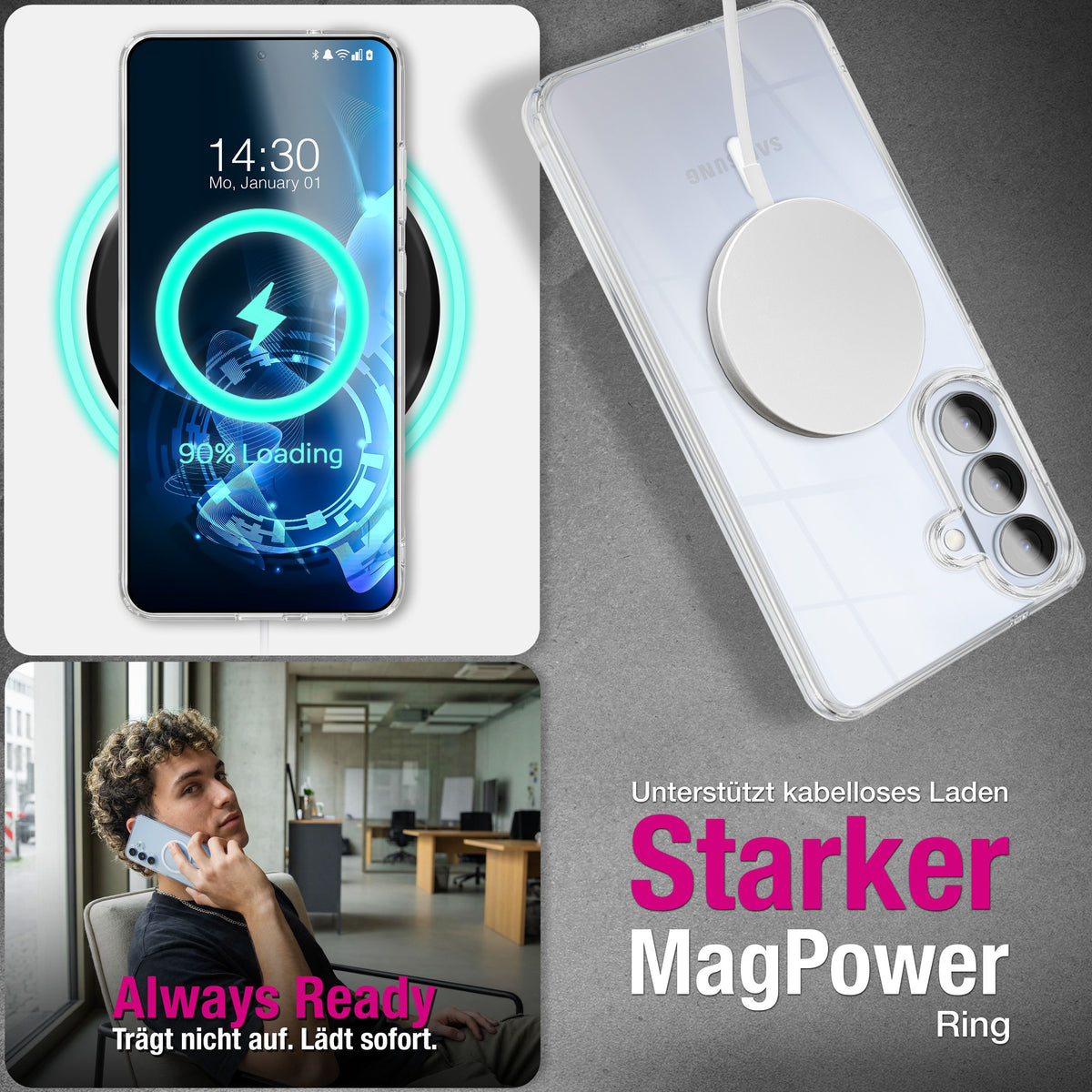 NALIA Transparentes Magnet Case für Samsung Galaxy S26 – MagPower System (MagSafe kompatibel) – LUMEX (Edle Glas-Optik, aber unzerbrechlich) – Marke aus Berlin
