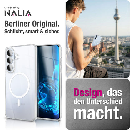 NALIA Transparentes Magnet Case für Samsung Galaxy S26 – MagPower System (MagSafe kompatibel) – LUMEX (Edle Glas-Optik, aber unzerbrechlich) – Marke aus Berlin