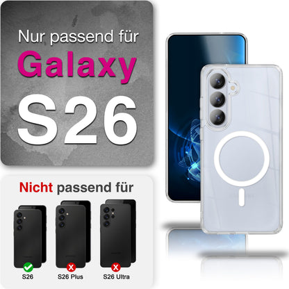 NALIA Transparentes Magnet Case für Samsung Galaxy S26 – MagPower System (MagSafe kompatibel) – LUMEX (Edle Glas-Optik, aber unzerbrechlich) – Marke aus Berlin