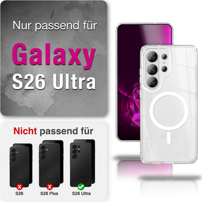 NALIA Transparentes Magnet Case für Samsung Galaxy S26 Ultra – MagPower System (MagSafe kompatibel) – LUMEX (Edle Glas-Optik, aber unzerbrechlich) – Marke aus Berlin