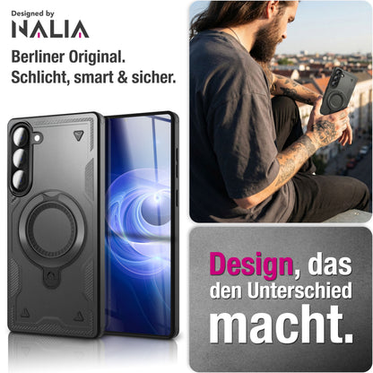 NALIA Magnetische Panzerhülle für Samsung Galaxy A57 – Ring-Halterung 360° & MagSafe kompatibel – STORMGUARD (Outdoor Case) – Marke aus Berlin