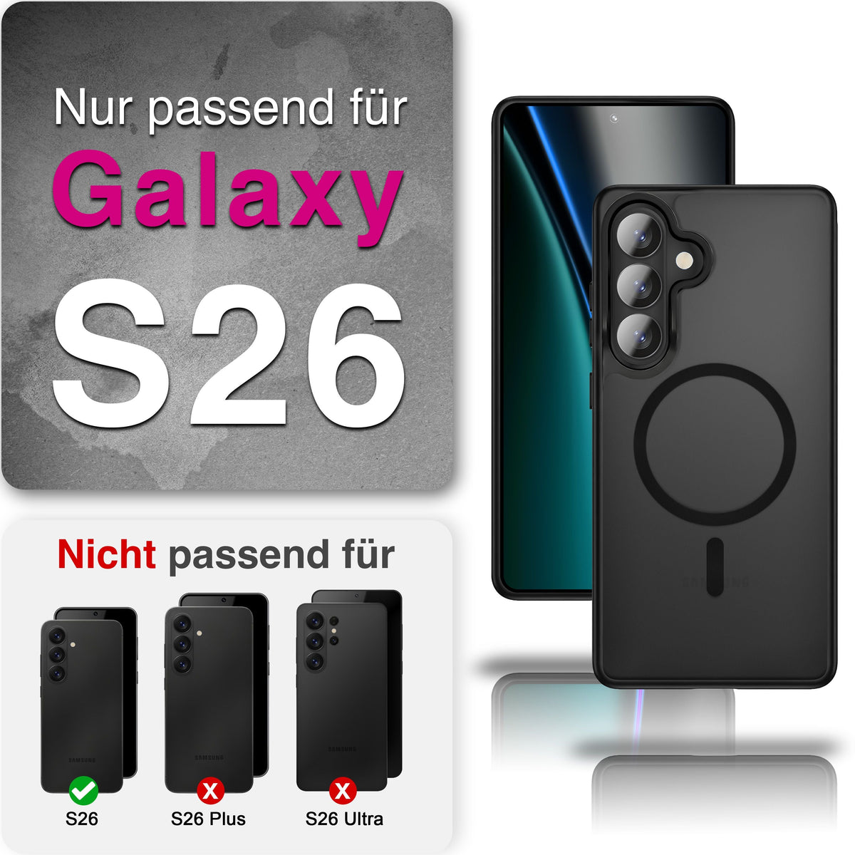 NALIA Mattes Magnet-Case für Samsung Galaxy S26 – MagSafe kompatibel, Vergilbungsfrei & Perfekter Zubehör-Halt – SLATE (Stoßfeste Handyhülle) – Marke aus Berlin