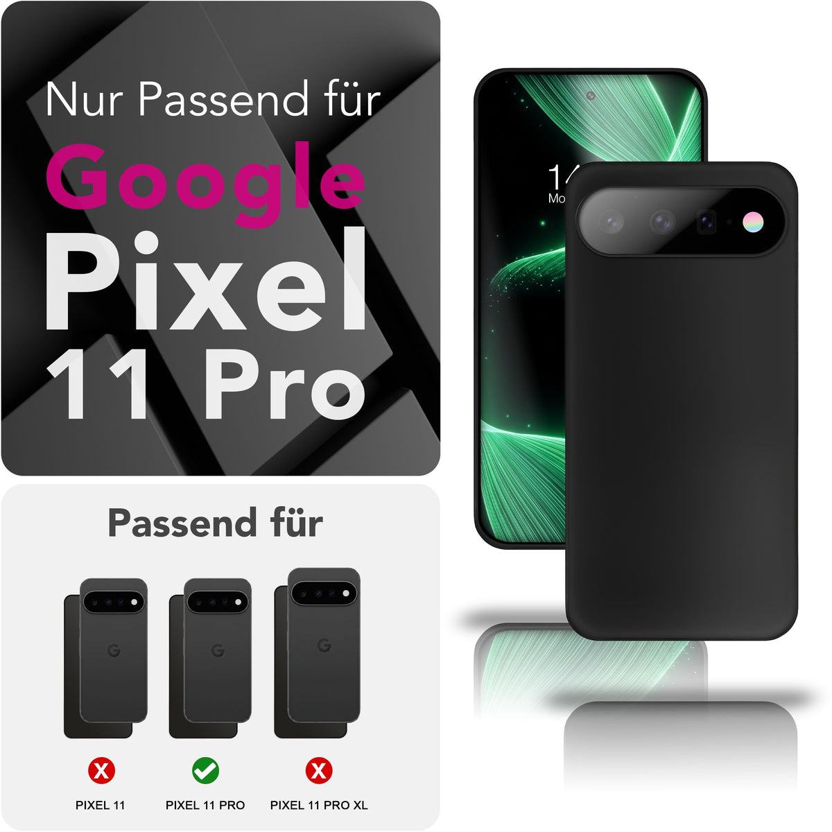 NALIA Matte Silikonhülle für Google Pixel 11 Pro – Slim, Schwarz & Rutschfest – STRIDER (Soft Case, Kameraschutz & Stoßfest) – Marke aus Berlin