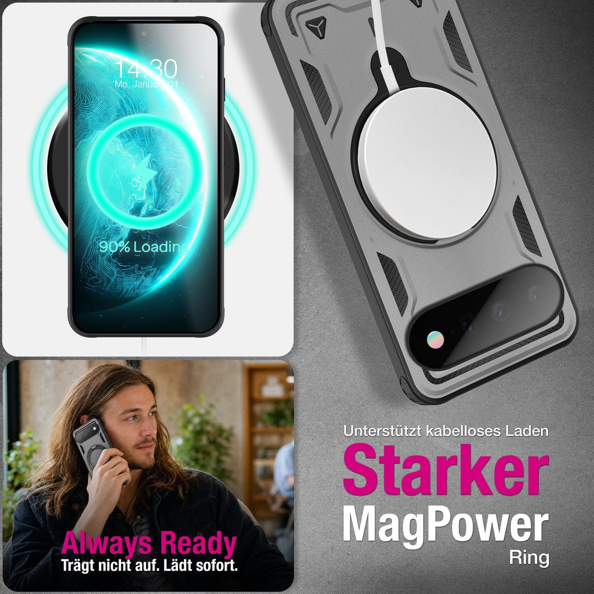 NALIA Magnetische Panzerhülle für Google Pixel 11 / 11 Pro – Ring-Halterung 360° & MagSafe kompatibel – STORMGUARD (Outdoor Case) – Marke aus Berlin
