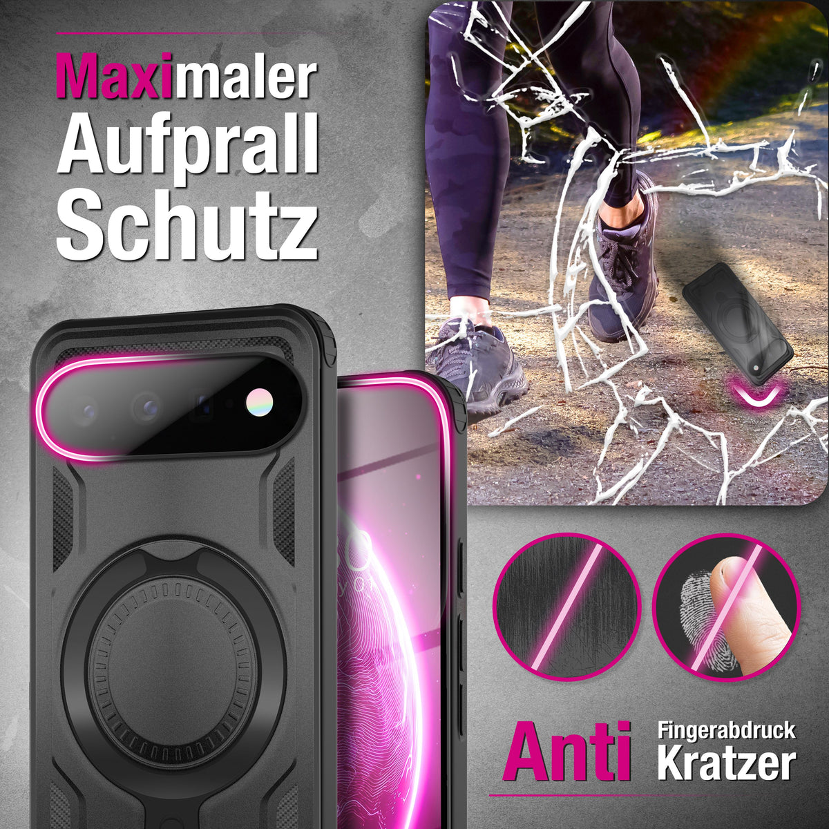 NALIA Magnetische Panzerhülle für Google Pixel 11 Pro XL – Ring-Halterung 360° & MagSafe kompatibel – STORMGUARD (Outdoor Case) – Marke aus Berlin