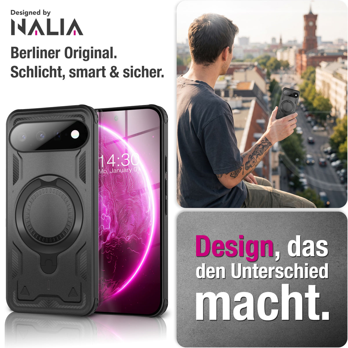 NALIA Magnetische Panzerhülle für Google Pixel 11 Pro XL – Ring-Halterung 360° & MagSafe kompatibel – STORMGUARD (Outdoor Case) – Marke aus Berlin