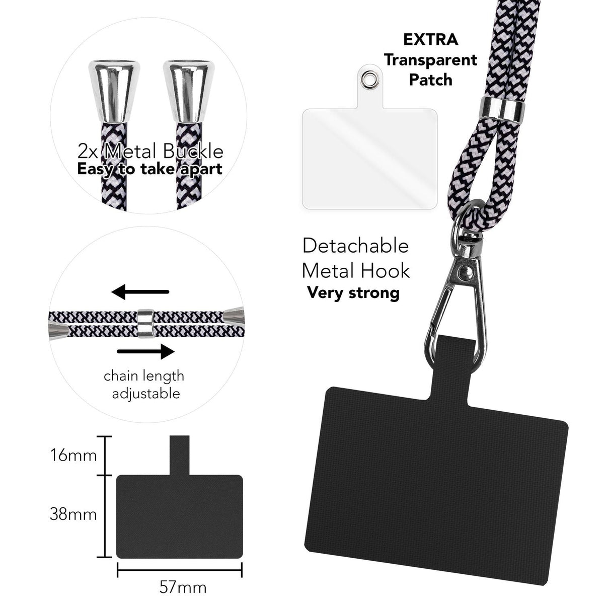NALIA Bunte Universal-Kette mit Pad, Band für Handy-Hülle zum Umhängen, Karabinerhaken Anhänger Metall, Schlüsselband Umhängeband 160 CM, Crossbody Lanyard mit Schlaufe
