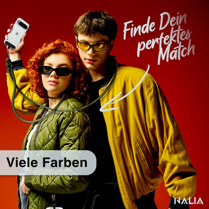 NALIA Universal Handykette für alle Smartphones – Premium Komfort-Nylon & 2 Patches – HOLDME (Geflochtenes Lanyard mit Mattschwarzem Karabiner) – Marke aus Berlin