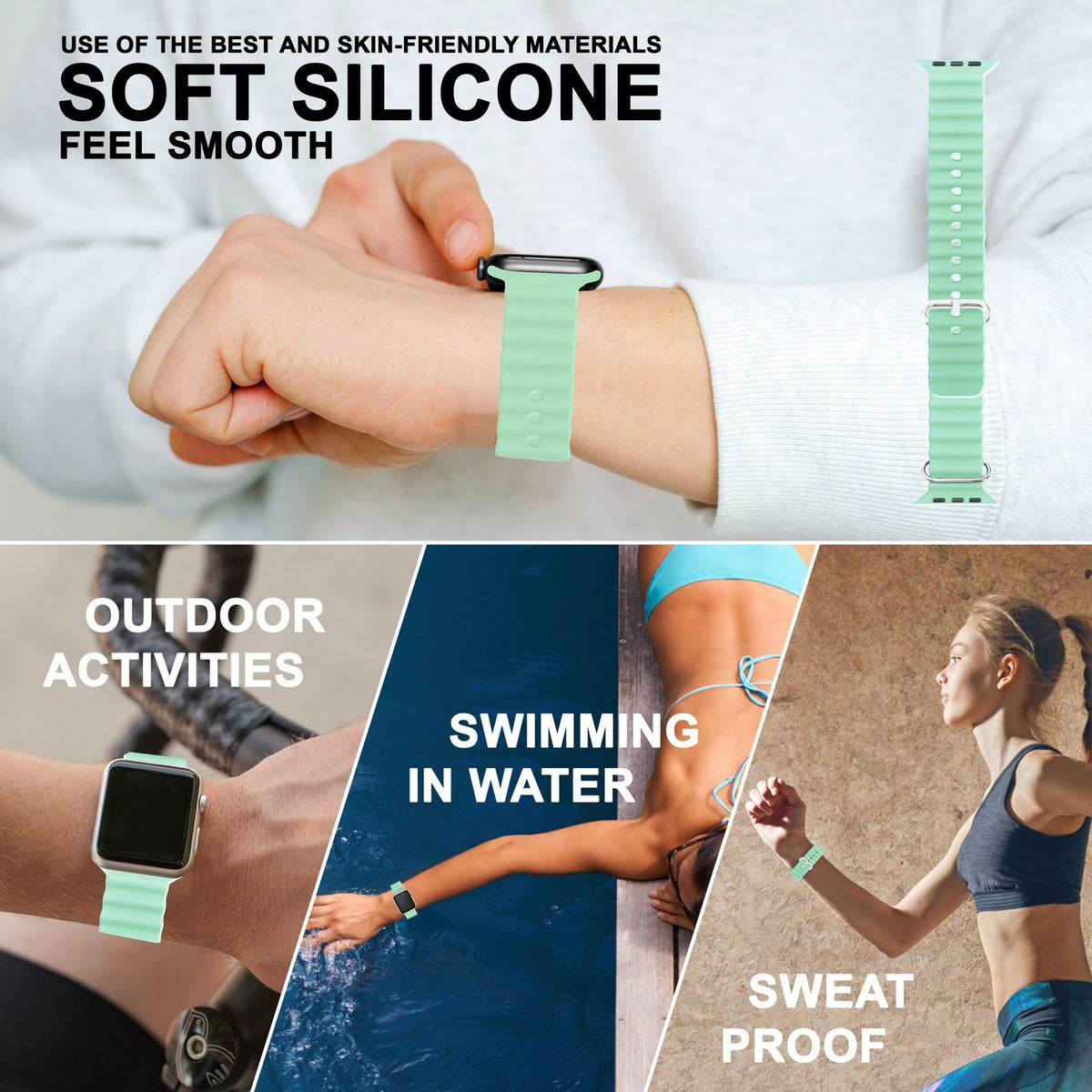 NALIA Smart Watch Armband OCEAN Style kompatibel mit Apple Watch Ultra/SE & Series 8/7/6/5/4/3/2/1, 42mm 44mm 45mm 49mm, iWatch Sport Uhr Ersatzarmband Damen Herren, Silikon Riemen