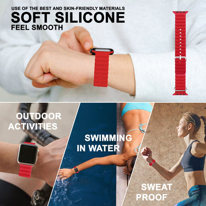 NALIA Smart Watch Armband OCEAN Style kompatibel mit Apple Watch Ultra/SE & Series 8/7/6/5/4/3/2/1, 42mm 44mm 45mm 49mm, iWatch Sport Uhr Ersatzarmband Damen Herren, Silikon Riemen