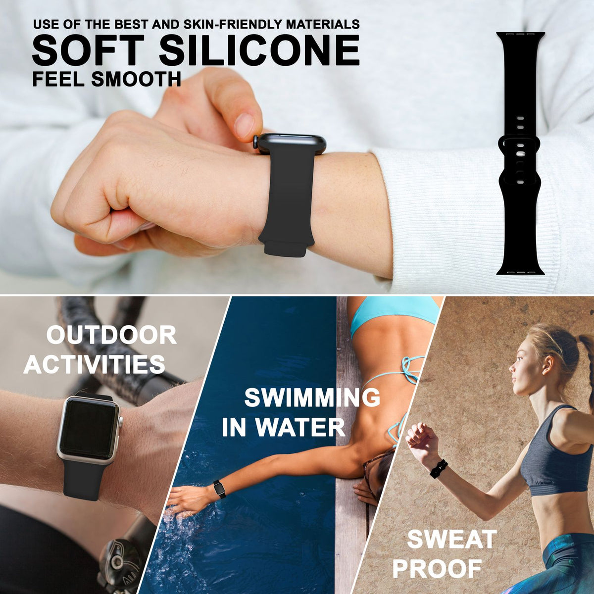 NALIA Silikon Smart-Watch Ersatzarmband kompatibel mit Apple Watch Armband SE & Series 8/7/6/5/4/3/2/1, 38mm 40mm 41mm, iWatch Fitnessuhr Sportarmband Damen & Herren
