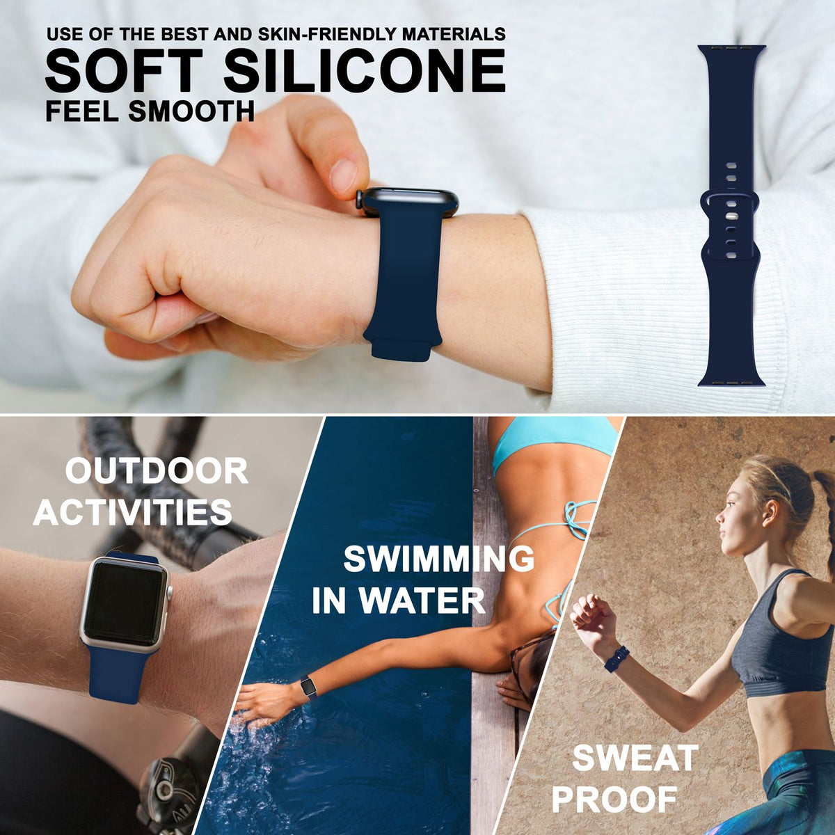 NALIA Silikon Smart-Watch Ersatzarmband kompatibel mit Apple Watch Armband SE & Series 8/7/6/5/4/3/2/1, 38mm 40mm 41mm, iWatch Fitnessuhr Sportarmband Damen & Herren