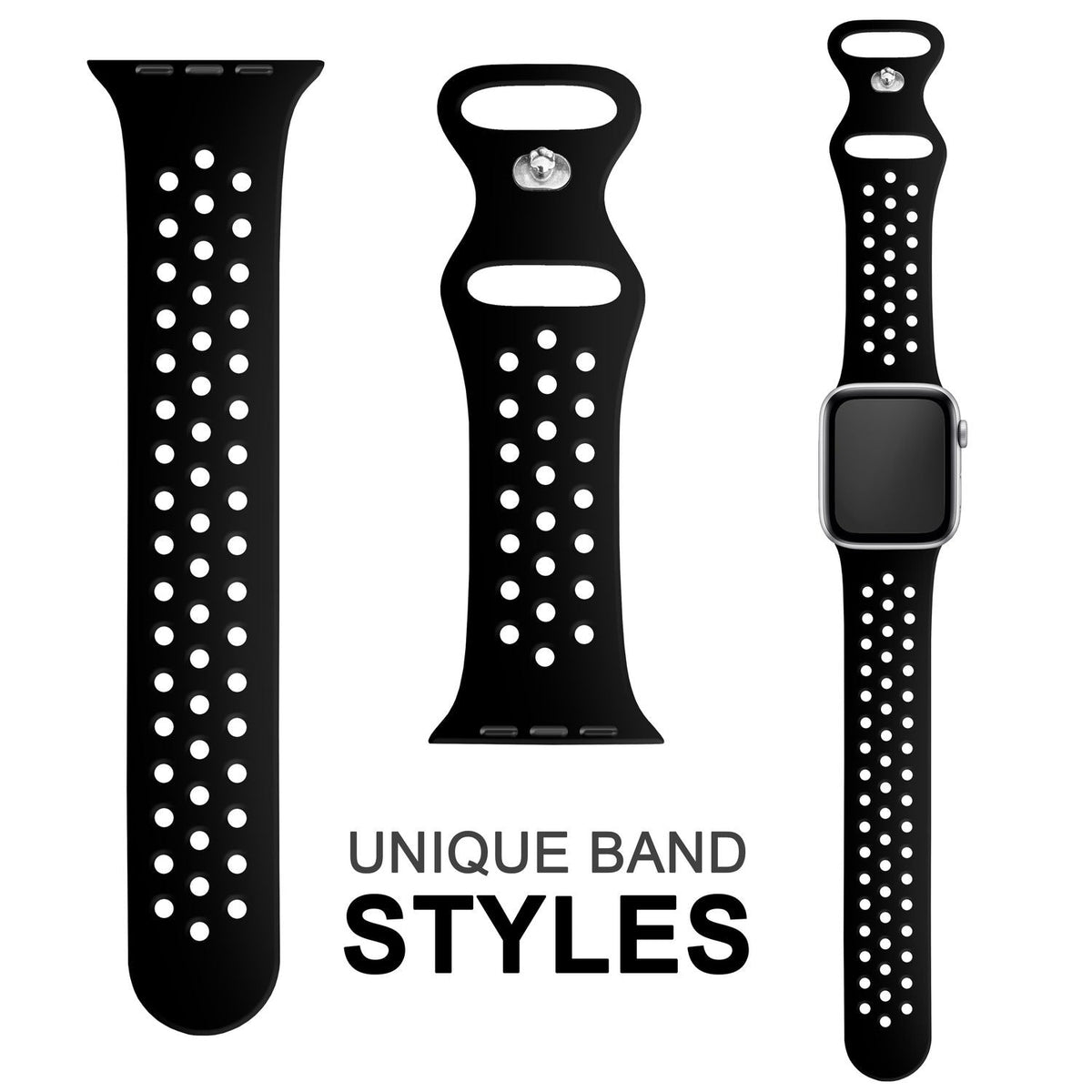 NALIA Gelochtes Silikon Smart-Watch Ersatzarmband kompatibel mit Apple Watch Armband SE & Series 8/7/6/5/4/3/2/1, 38mm 40mm 41mm, iWatch Fitnessarmband Damen & Herren
