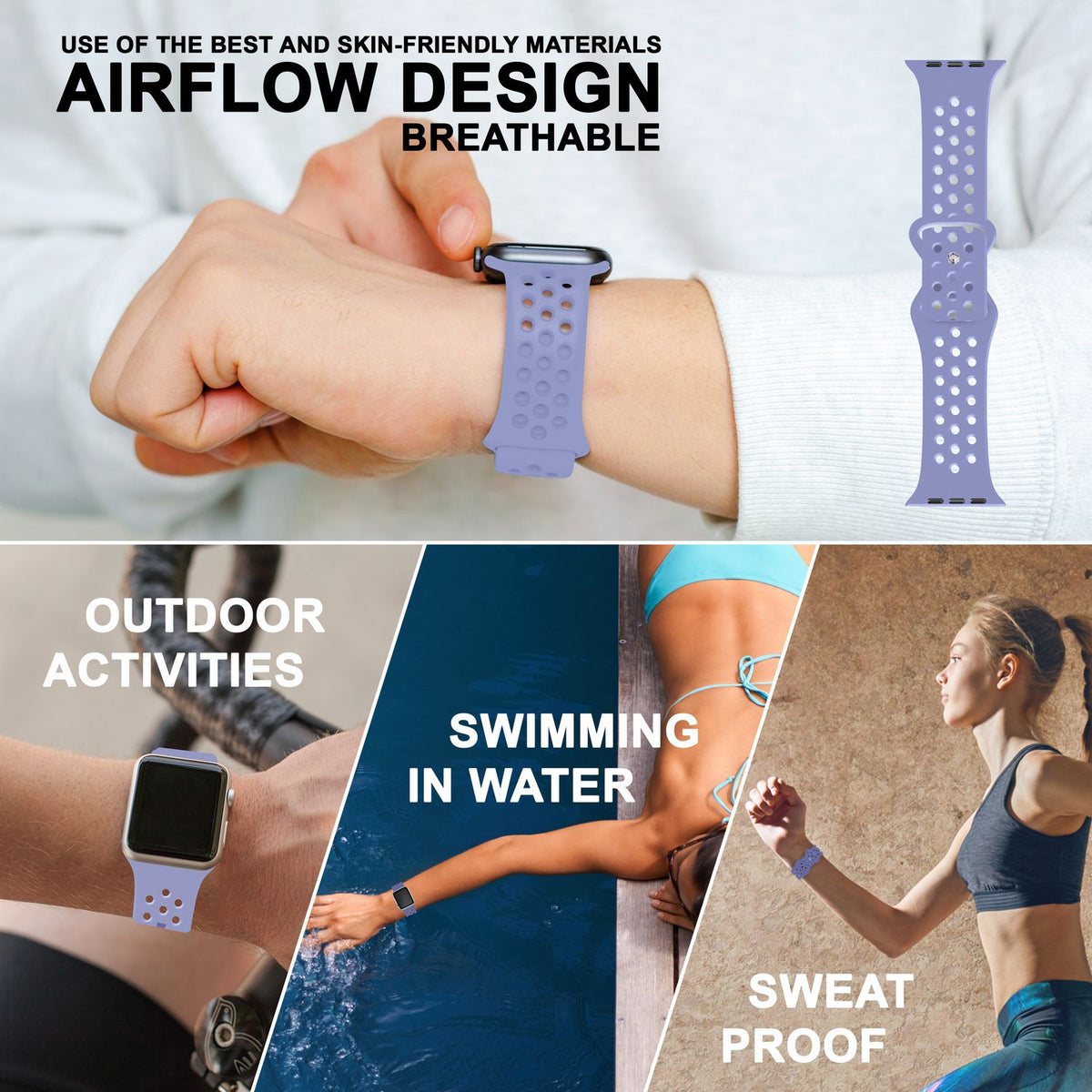 NALIA Gelochtes Silikon Smart-Watch Ersatzarmband kompatibel mit Apple Watch Armband SE & Series 8/7/6/5/4/3/2/1, 38mm 40mm 41mm, iWatch Fitnessarmband Damen & Herren